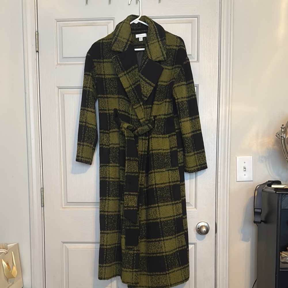 Plaid Long Coat in Black and Green